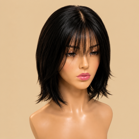 Black Mono Wig With Bangs